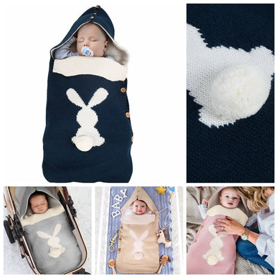 New Solid Color Baby Knitted Rabbit Button Sleeping Bag Outdoor Stroller Wool Baby Sleeping Bag eprolo